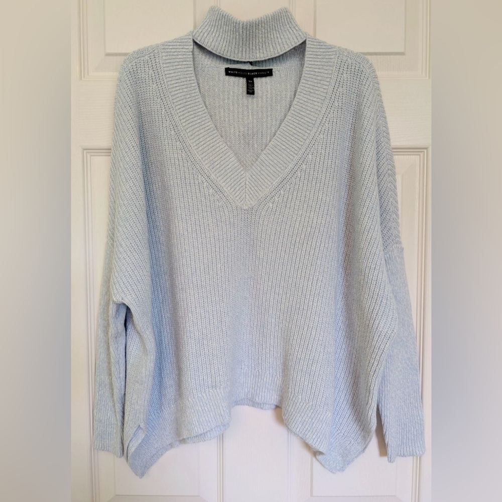 White House Black Market Soft Blue V-Neck Sweater